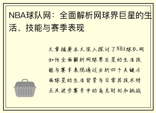 NBA球队网：全面解析网球界巨星的生活、技能与赛季表现