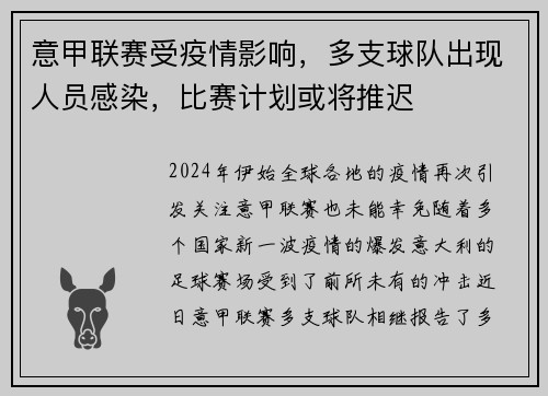 意甲联赛受疫情影响，多支球队出现人员感染，比赛计划或将推迟
