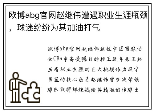 欧博abg官网赵继伟遭遇职业生涯瓶颈，球迷纷纷为其加油打气